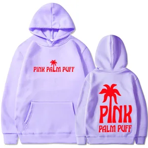 Sweat à capuche violet clair décontracté avec imprimé de palmier élégant pour les loisirs.