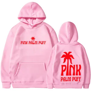 2025 nouveau sweat à capuche rose Amazon avec motif palmier, style unisexe chic.
