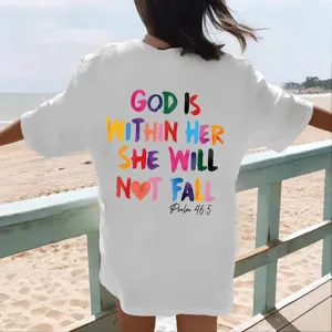 Gott Ist In Ihr Psalm 46:5 Bedrucktes Baumwolle T-Shirt Für Herren Damen Rundhals Lockeres Kurzarm Top Unisex Freizeit Bekleidung