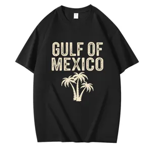 Gulf Of Mexico Graphic Print Cotton T-Shirt Unisex Loose Round Neck Short Sleeve Top Sporty American Vintage Style