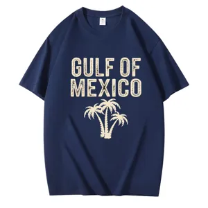 Men Women Cotton Crew Neck Short Sleeve T-Shirt Gulf of Mexico Palm Tree Print Top