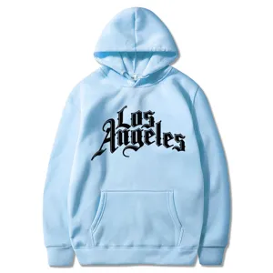 Γαλάζιο φούτερ Los Angeles για γυναίκες, χαλαρό hip hop στυλ casual streetwear top.
