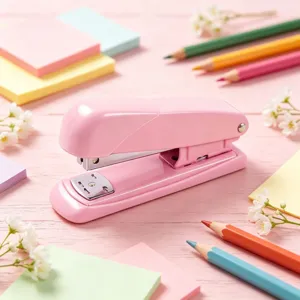 Cute Macaron Pink Plastic Metal Desktop Stapler Set With Staple Remover And Staples Effort Saving Stationery For School Office Home Supplies