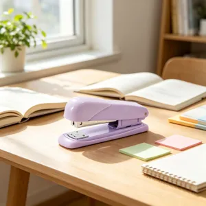 Lila Büroheftgerät für Schule und Haushalt, ergonomisches Design zum einfachen Heften.