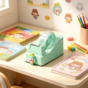 Cute cartoon girl tape dispenser, macaron green desk stationery cutter for students.