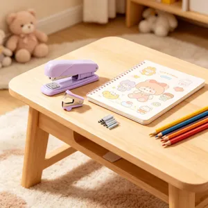 Lila, kraftsparender Tacker-Set mit Enthefter und süßem Notizbuch für Büro und Schule.