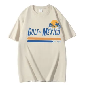 T-shirt en coton à manches courtes imprimé vintage Gulf of Mexico, haut ample d'été.