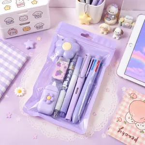 Macaron lila Schreibwaren Set tragbar Schulbedarf Geschenk Stiftetasche suesse
