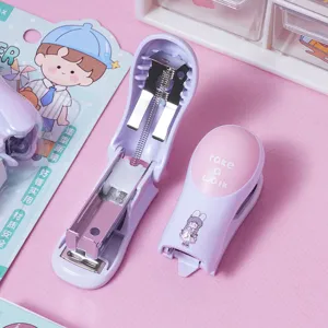 Mini süßes Cartoon Heftgeräte Set pastell lila tragbare Büro Schreibwaren Geschenk