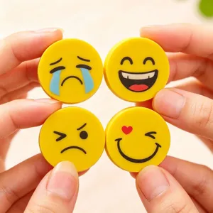 Ensemble de Gommes Rondes Visage Souriant Mignon Emoji Jaune pour Enfants Étudiants École Bureau Fournitures de Correction