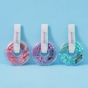 Macaron color transparent stationery storage box set details for office supplies display