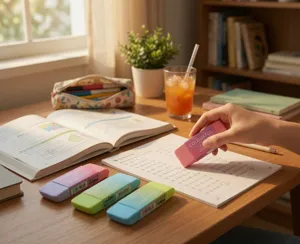Macaron tweekleurige verloopgum voor studenten, speciale kunstgum schoon en spoorloos.