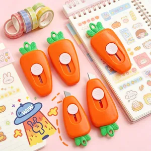 Mini Cutter en Forme de Carotte de Dessin Animé Ouvre-boîte Rétractable Portable Coupe-papier Étudiant Papeterie de Bureau Mignonne