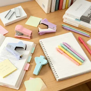 Kit mini ôte-agrafe couleur macaron papeterie de bureau au design pastel pour le bureau.