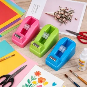 Colorful Desktop Tape Dispenser Plastic Tape Cutter With Sharp Metal Blade Non-Slip Base For Office School Students Stationery