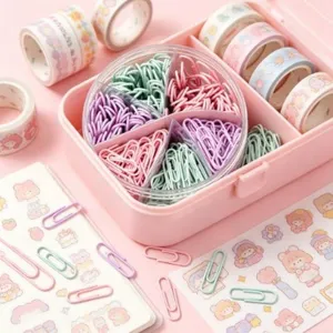 Set di graffette color macaron con scatola portaoggetti di grande capacità per ufficio e scuola.