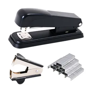 Heavy duty black stapler set with staple remover and standard staples for office and home.