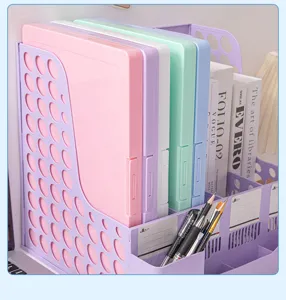 Macaron-Farbe A4 Aktenordner, Tisch-Organizer mit Stiftehalter, ideal für Bürobedarf und Dokumente.