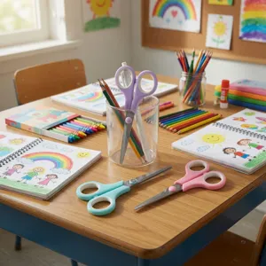Bunte Edelstahl Sicherheitsschere für Kinder und Schüler, ideal für Kunsthandwerk und Büro.
