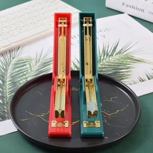 Luxury office stapler red and green desktop stapling machine with gold metal parts for desk