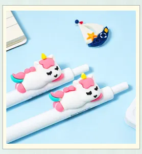 Cute sleeping unicorn retractable ballpoint pen, creative cartoon student writing stationery.