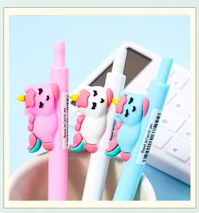 Cute cartoon unicorn shaped ballpoint pen set, smooth writing gel ink pen for office school.