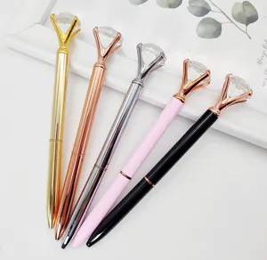 Eleganter Metall-Kugelschreiber mit großem Kristall-Diamant-Top, 5er-Set in bunten Farben.