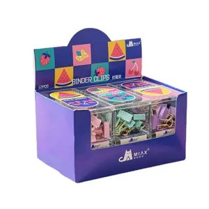 Set di fermagli per carta metallici colorati con scatola, cancelleria graziosa.