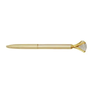 Goldfarbiger Metallkugelschreiber mit großem Kristalldiamant oben, kreatives Bürogeschenk.