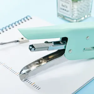 Macaron color labor-saving handheld stapler, large thickened office binding tool.