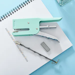 Macaron color labor-saving handheld stapler with staples and spring tool, durable office supply.