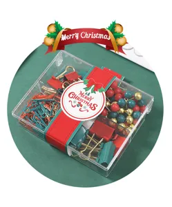 Weihnachten Schreibwaren Set mit bunten Büroklammern und Stecknadeln in Aufbewahrungsbox