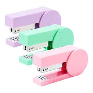 Portable pastel mini stapler desktop office stationery set in pink green purple colors