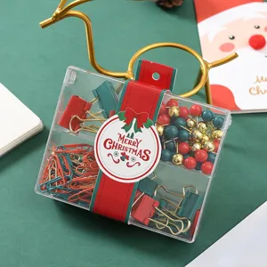 Festliches Weihnachts Schreibwaren Set Rot Grün Gold Metall Büroklammern Heftklammern Reißzwecken Mit Transparenter Vier Gitter Aufbewahrungsbox Für Büro Schule Kreatives Kultur Feiertagsgeschenk