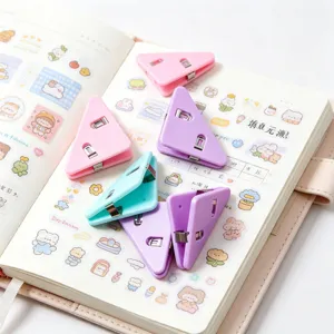 Clip De Papel Triangular Color Macaron Sin Rastro Organizador De Documentos De Plástico Para Oficina De Estudiantes Clasificación Papelería