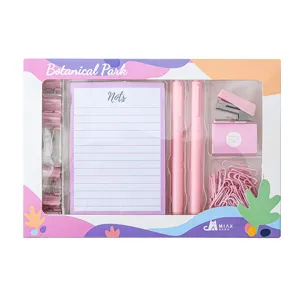 Macaron rosa Mini Tacker Schreibwaren Set mit Büroklammern Gelstiften Heftklammern Notizblock.