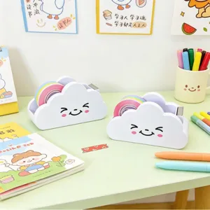 Cute cartoon cloud tape dispenser with smiling face desk stationery cutter for bullet journal.