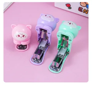 Macaron color cute cat stapler set, mini portable desktop stationery for students and office.