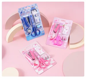 Joli ensemble de papeterie pour enfants avec ciseaux agrafeuse ruban en emballage blister
