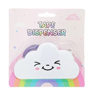 Cute cloud tape dispenser with smiling face design, desktop stationery cutting tool for journaling.