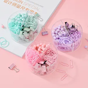Color Macarrón Metal Plástico Clips de Papel Clips de Encuadernación Chinchetas Combo Gran Capacidad Rejilla Caja Para Oficina Escuela Universal