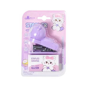 Mini Cartoon Cat Stapler With Staples Macaron Color Portable Handheld Desktop Paper Binder For Students School Office Stationery