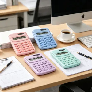 Pastellfarbene tragbare kleine Taschenrechner im Macaron Stil mit klaren Tasten u. Display.