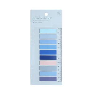Colorful index sticky notes with ruler, 10 colors memo tabs for office school stationery study.