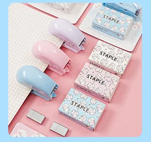 Macaron color mini stapler set portable cute office stationery school binding tool details.