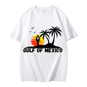 Gulf of Mexico Graphic Printed Cotton T-Shirt Unisex Loose Round Neck Short Sleeve Casual Vintage Top