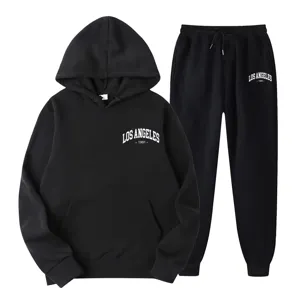 Women Casual Long Sleeve Hoodie And Sweatpants Two Piece Set Solid Color Letter Printed Pullover Jogger Sweat Suit