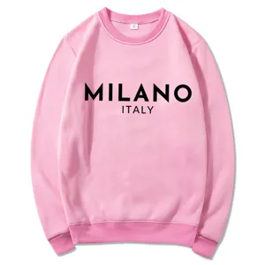 Gemütlicher rosa Damen Pullover mit Fleece-Futter und Milano Italy Brustdruck.