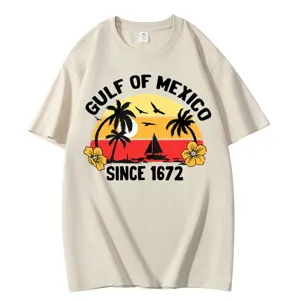 T-shirt à manches courtes en coton classique avec imprimé vintage du Golfe du Mexique.