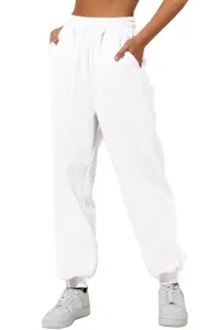 Pantaloni della tuta larghi a vita alta da donna casual comodi con tasche bianco.